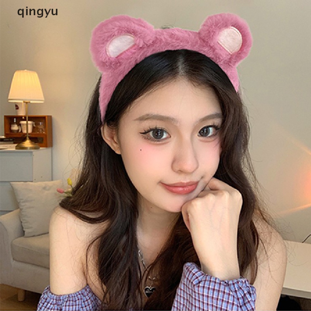 Băng Đô Cài Tóc Tai Gấu / Dâu Tây Bằng Vải Bông Màu Hồng Dễ Thương Không Trượt Rửa Mặt