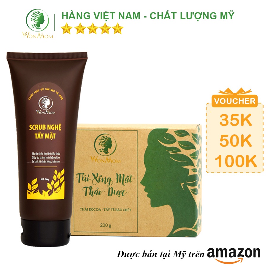 [ Giảm 35K - Đơn 329K ] Bộ xông hơi thải độc, tái tạo da cơ bản Wonmom ( 1 Hộp xông mặt + 1 Scrub nghệ tẩy mặt )