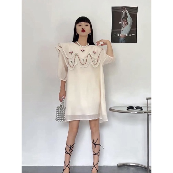 Đầm Thêu Hoa Hai Lớp Thời Trang Thanh Lịch Kiểu Pháp