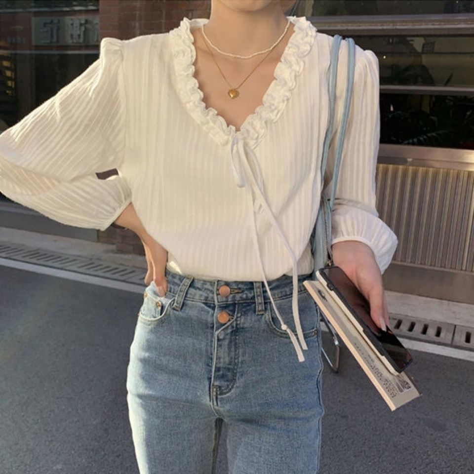 Áo Sơ Mi Dài Tay Cổ Chữ V Thiết Kế Mới Thời Trang Mùa Xuân Theo