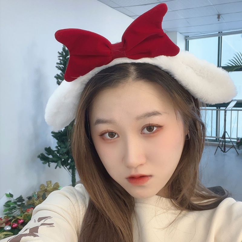 Băng Đô Cài Tóc Hình Tai Thỏ Bằng Lông Nhung Dễ Thương Xinh Xắn