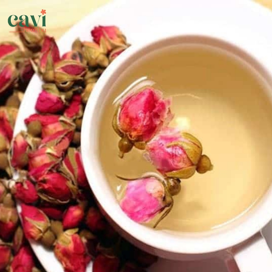 Trà Hoa Hồng Đà Lạt sấy lạnh nguyên bông 100gr Cavi Healthy Đẹp Da, Giảm Stress, Thải Độc