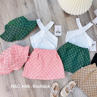 Set quần áo 3 ct (áo chéo + cv gu + mũ ) cho bé gái