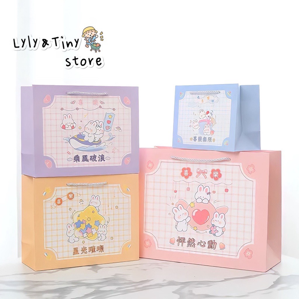 Túi Đựng Quà Sinh Nhật / Trà Sữa / Bánh Mì Kiếng Trung Suốt Hình Hoạt Hình Dễ Thương