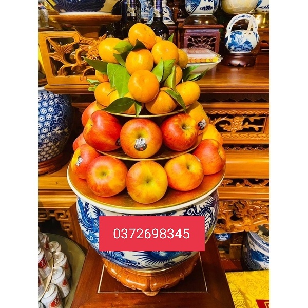 Tháp bày quả, Tháp ngũ phúc nhôm vàng, chắc chắn, tiện dụng, sang trọng