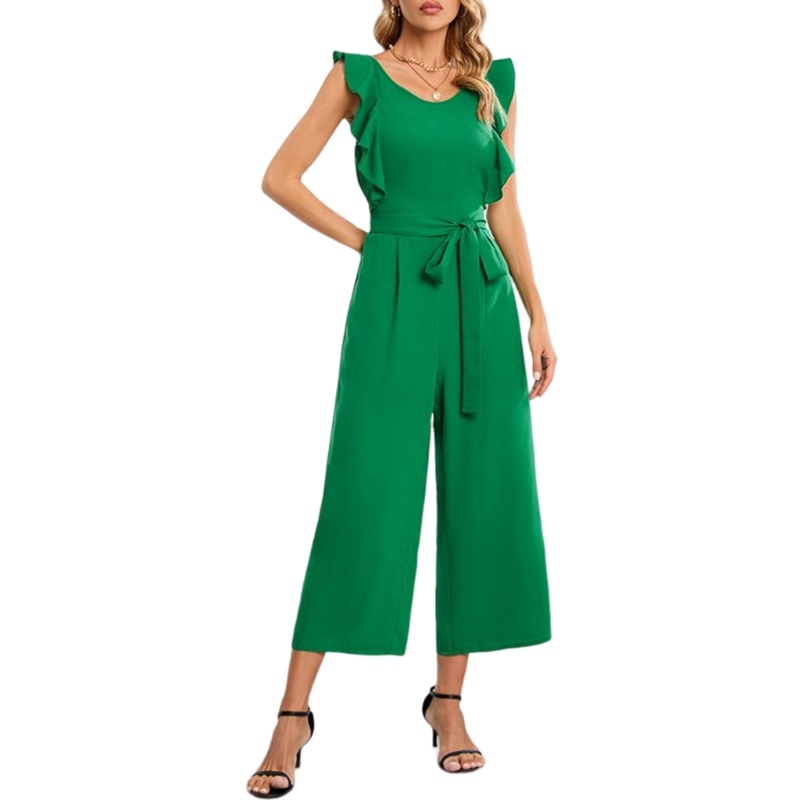 Bộ Áo Liền Quần Sát Nách Cổ Tròn Phối Bèo Màu Sắc Ngọt Ngào Thời Trang Cho Nữ