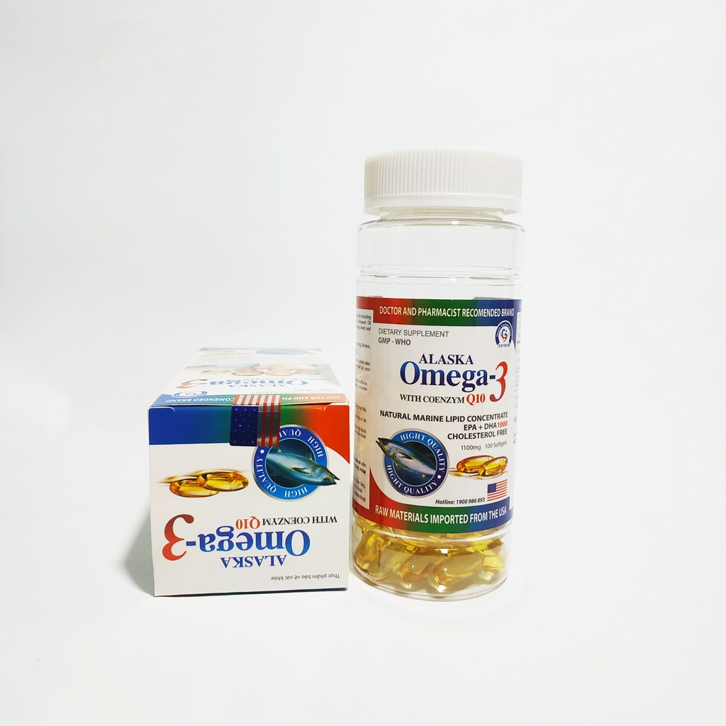 Viên Uống Dầu Cá Alaska Omega 3 Tốt Cho Mắt, Tim, Não - Hỗ Trợ Đẹp Da - Giảm Nguy Cơ Mắc Bệnh Tim Mạch - Lọ 100 Viên