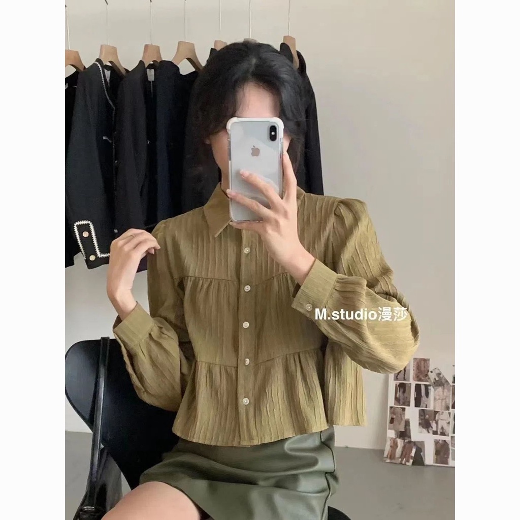 Áo Sơ Mi Nữ Tay Dài Cổ Búp Bê Đơn Giản Phong Cách Hàn Quốc Thời Trang Mới