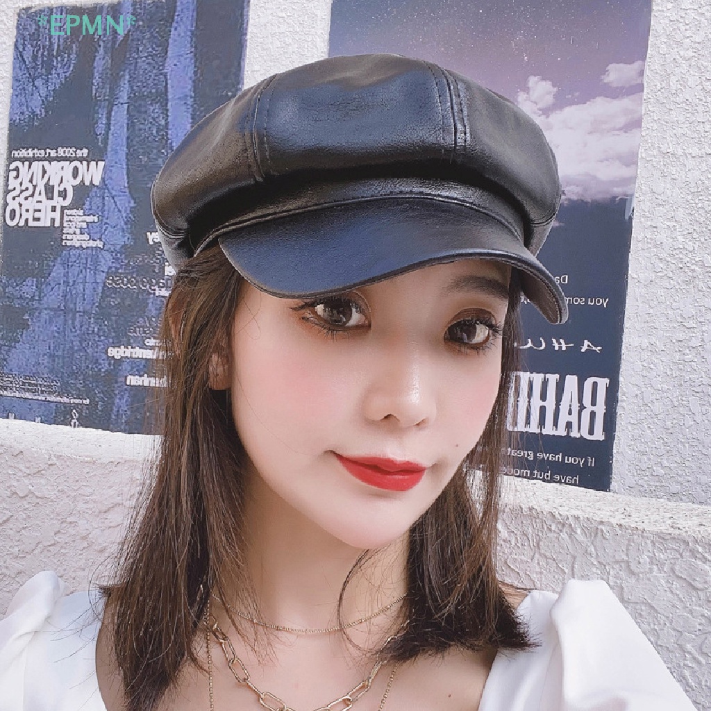 Epmn > Mũ Beret Da PU Màu Đỏ / Trắng / Đen Phong Cách Họa Sĩ Anh Quốc Cổ Điển Thời Trang Thu Đông Cho Nữ Mới