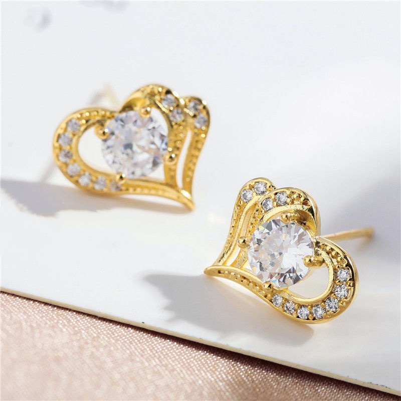 Bông Tai Mạ Vàng 14K Hình Trái Tim Đơn Giản Thời Trang Cho Nữ