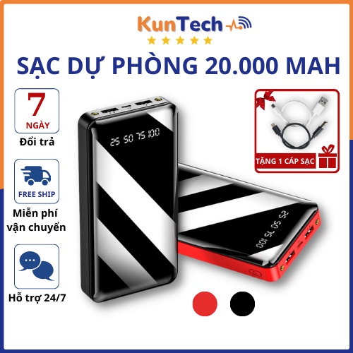 Sạc dự phòng 30000mah không dây tích hợp đèn pin hỗ trợ sạc nhanh bảo hành 1 đổi 1 - Phụ Kiện KunTech