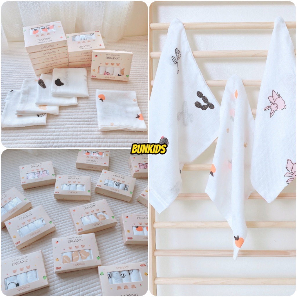Set 5 Khăn sữa sợi tre MONONA organic cotton 30x30cm Cho bé sơ sinh
