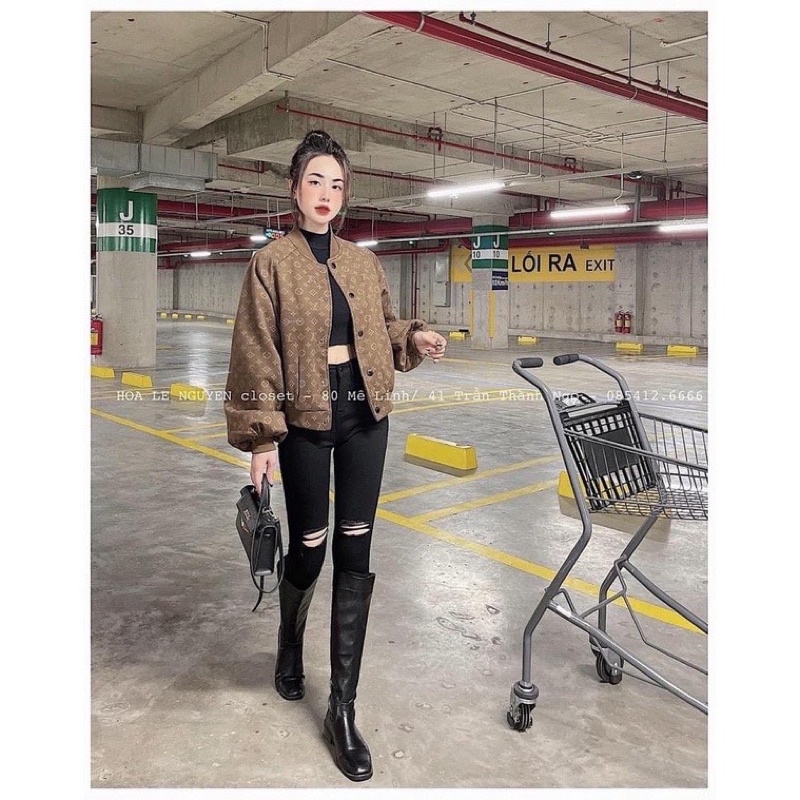 Áo Khoác Nhung Tăm Bomber LV Hàng 2 Lớp Dày Dặn