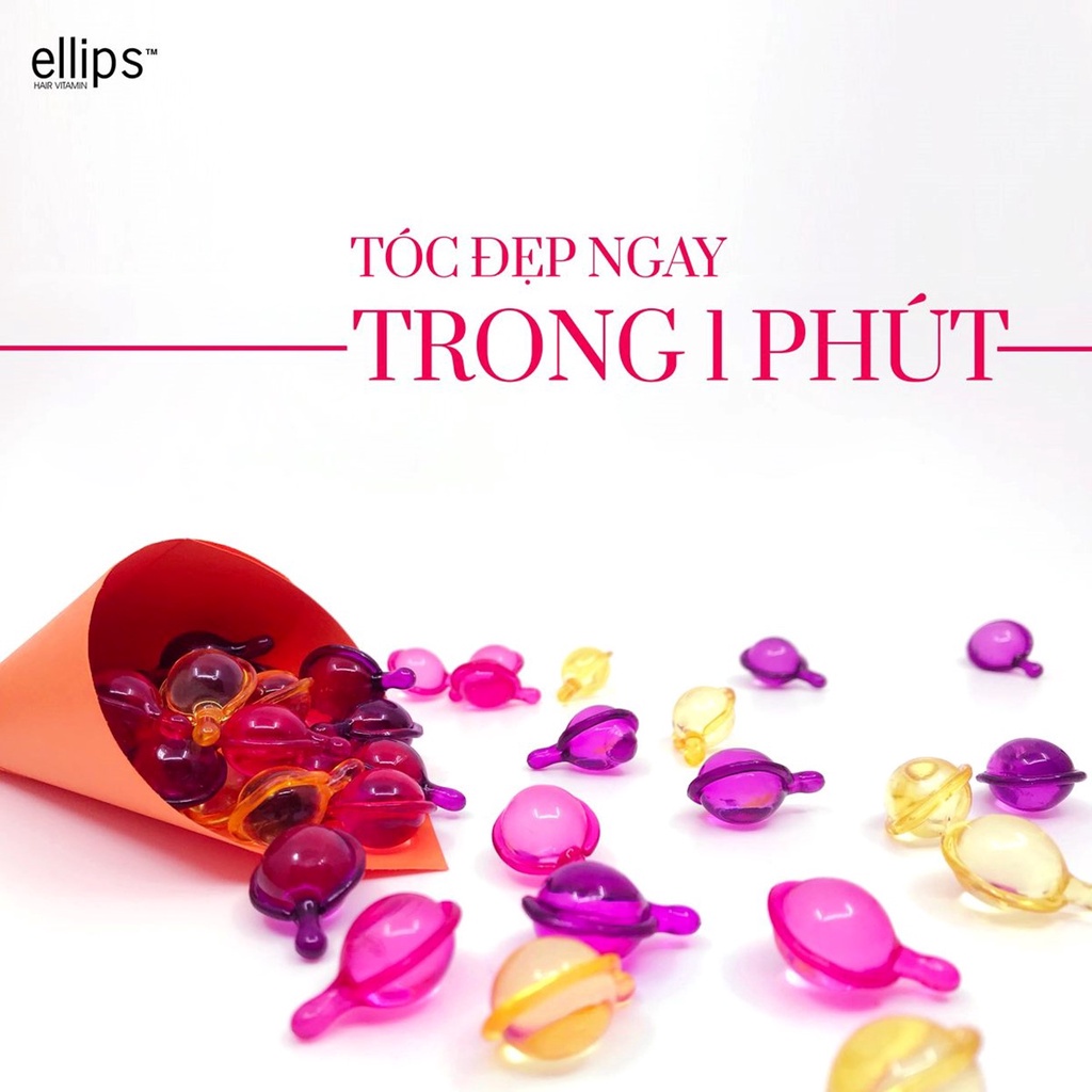 (Hộp 50v) Serum dưỡng tóc bóng mượt Ellips Hair Vitamin phục hồi hư tổn - Be Glow Beauty