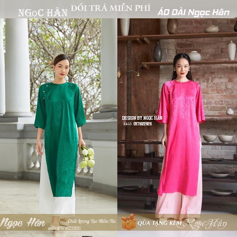 Áo Dài Cách Tân Nữ Dáng Suông Gấm Trà Hoa G01
