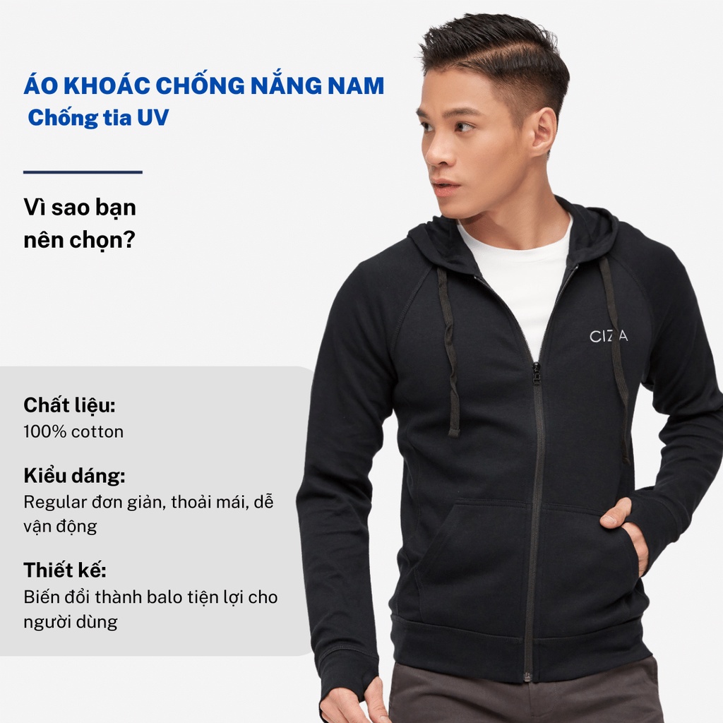 Áo khoác chống nắng nam CIZA đa năng biến đổi thành balo cao cấp trẻ trung AKNR02