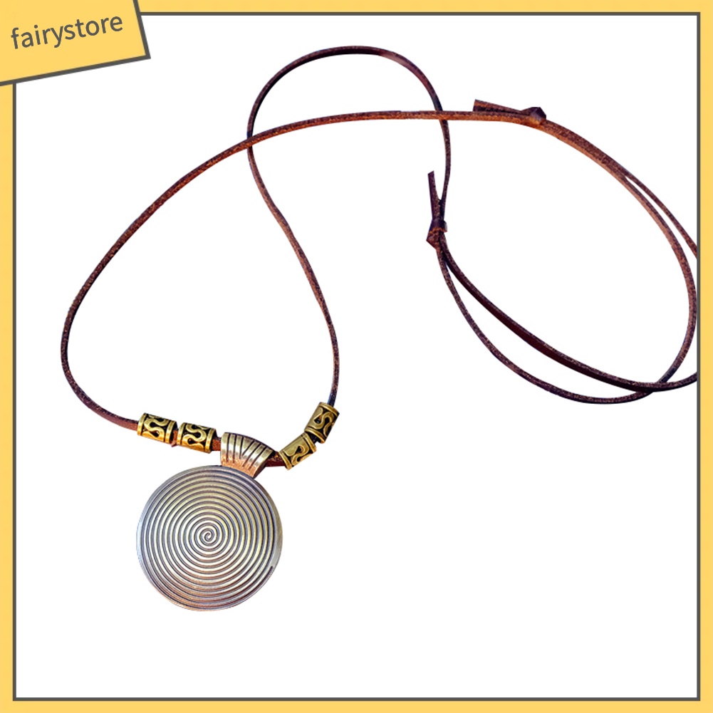 Vòng cổ Giả Da Mặt Tròn Hình Đĩa Tròn Xoắn Ốc Phong Cách Vintage Cổ Điển Dành Cho Nữ [Fairy1]