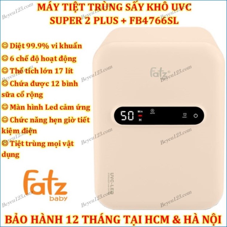 Máy tiệt trùng sấy khô Tia UV UVC Fatzbaby SUPER 2 PLUS - Fatz FB4766SL (6 chế độ hoạt động, chứa đc12 bình sữa cổ rộng)