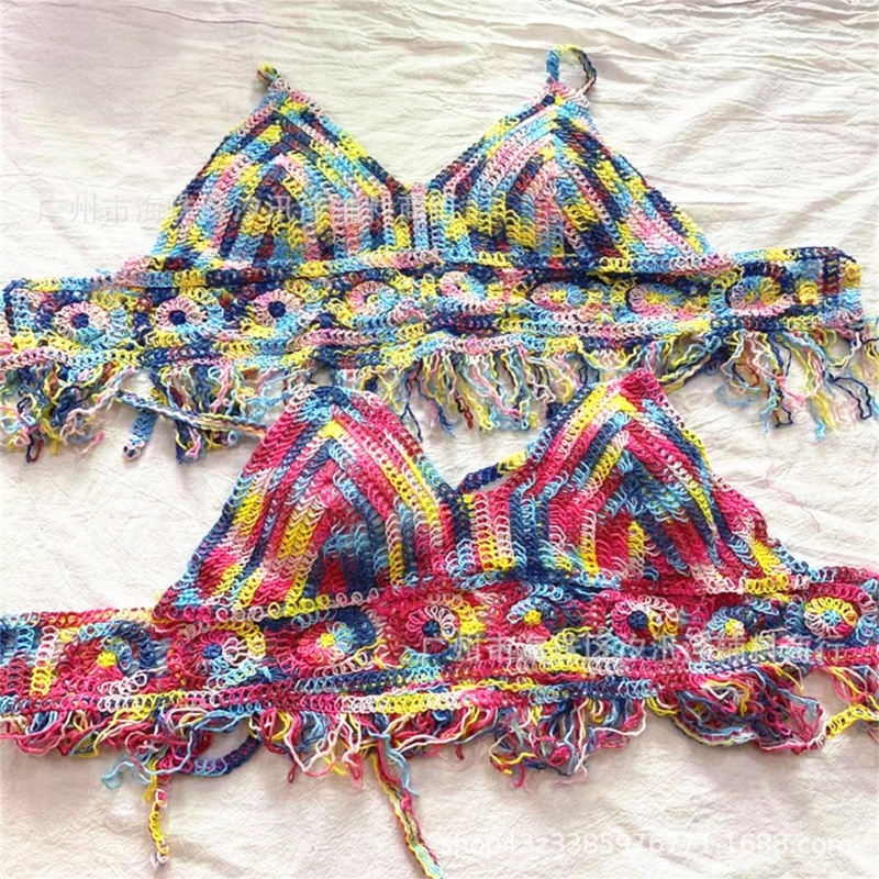 Áo Ngực Đan Len Phối Tua Rua Nhiều Màu Sắc Thời Trang Quyến Rũ Cho Nữ