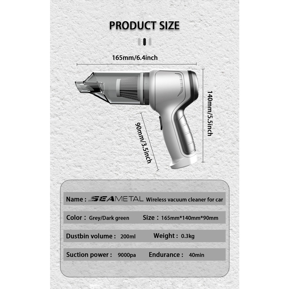 SEAMETAL Máy Hút Bụi Không Dây 4000mAH 120W Có Thể Sạc Lại Tiện Dụng
