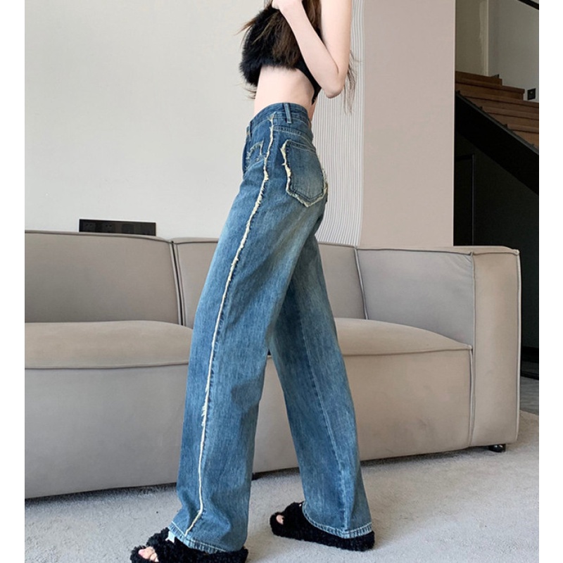 Quần Jean Dài Lưng Cao Ống Rộng Thời Trang Mùa Hè Cá Tính Cho Nữ