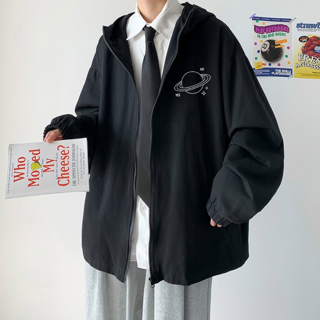 Áo khoác dù có nón 2 lớp nam nữ form rộng unisex 2 màu đen vàng