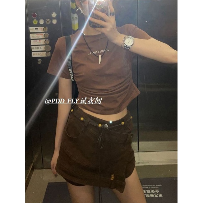 COZOK Áo Thun Tay Ngắn Dáng Ôm Xếp Ly Thời Trang vintage