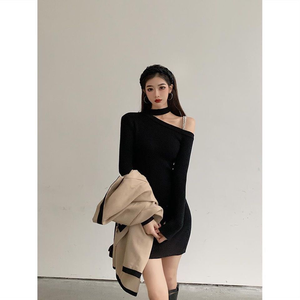 Phong Cách Mới! Phong Cách Mới!F &amp; X Đầm Dáng Ôm Tay Dài Hở Vai Thời Trang Thu Đông Quyến Rũ Cao Cấp Dành Cho Nữ