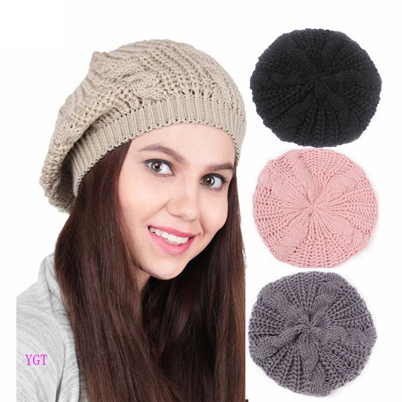 Ygt Mũ Beret Dệt Kim Thủ Công Nhiều Màu Sắc Thời Trang Mùa Đông Ấm Áp Cho Nữ