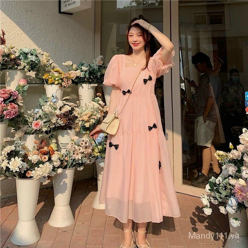 Đầm Bầu Hai Lớp Đính Nơ Dễ Thương Mã HH17