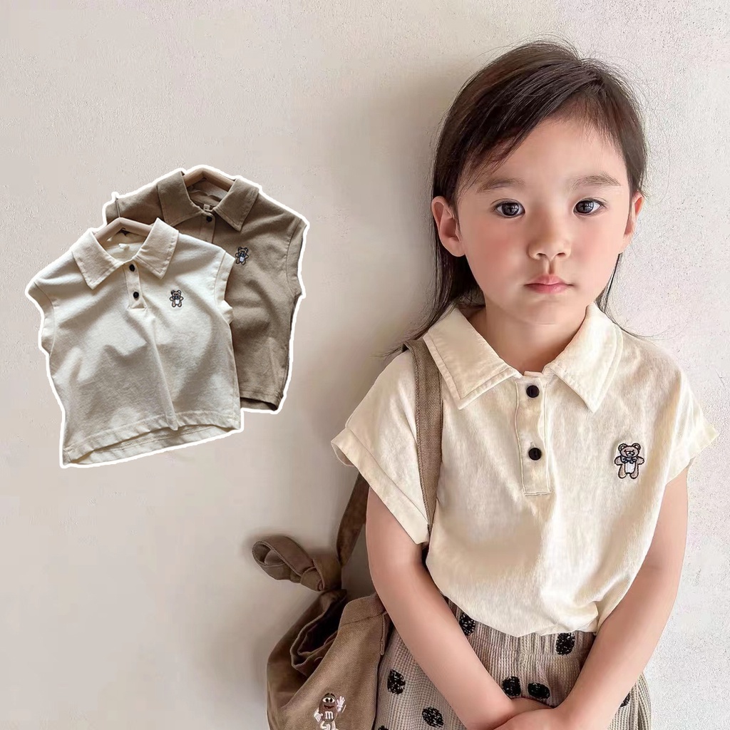 Áo polo Tay Ngắn In Hình Gấu Dễ Thương Thời Trang Mùa Hè Cho Bé