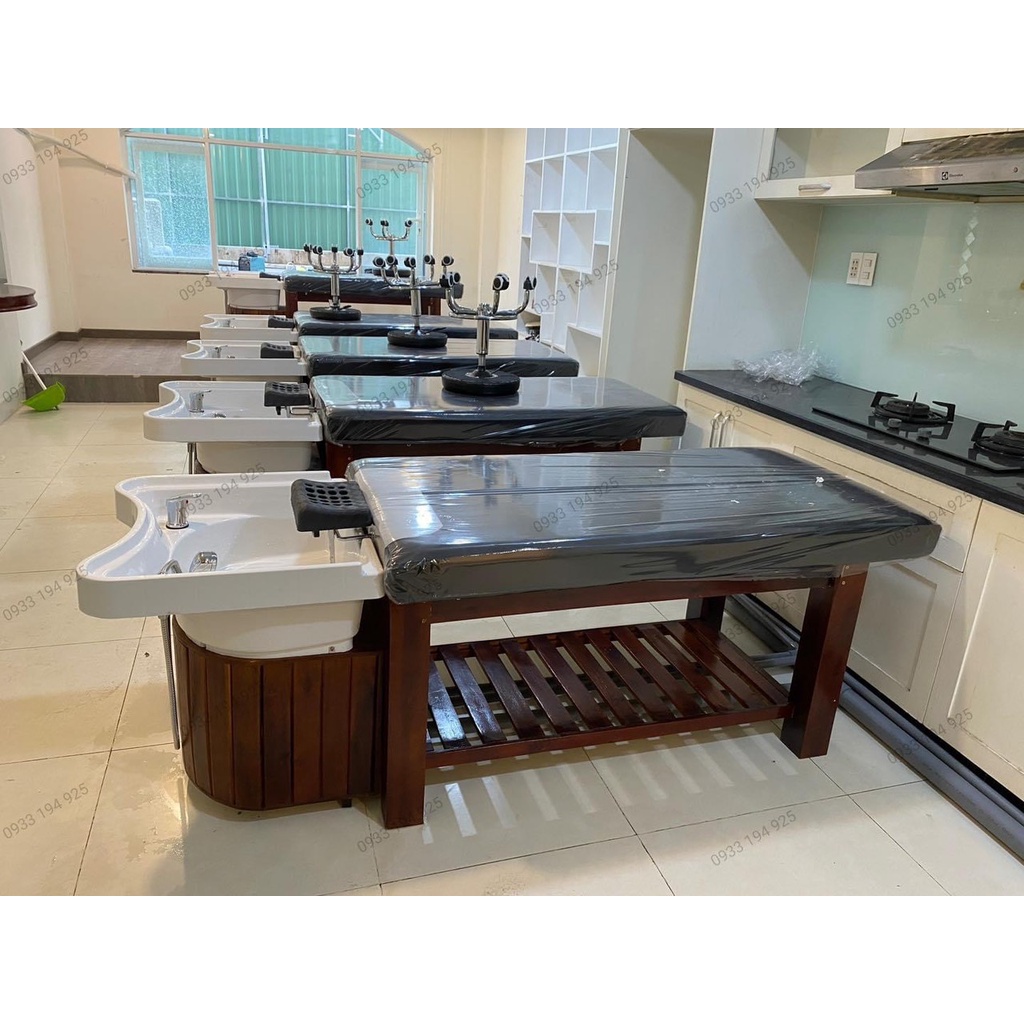Giường gội đầu bồn sứ mẫu giường 2in1 dưỡng sinh cao cấp
