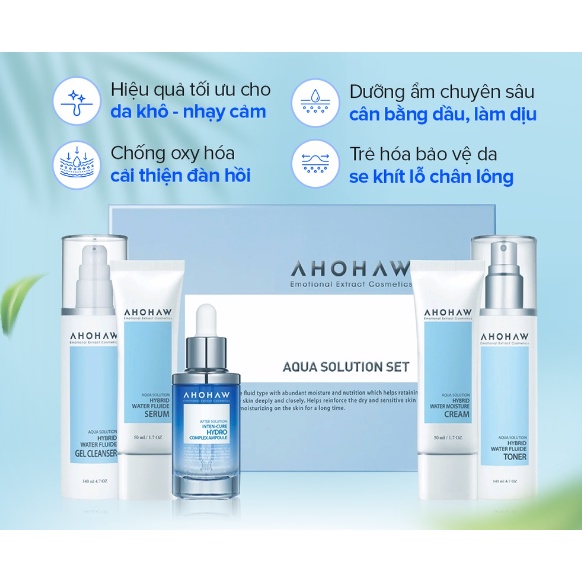 Bộ Dưỡng Ẩm Chuyên Sâu Cho Da AHOHAW Aqua Solution SET - Chống Oxy Hoá, Cải Thiện Độ Ẩm, Đàn Hồi, Giúp Da Săn Chắc