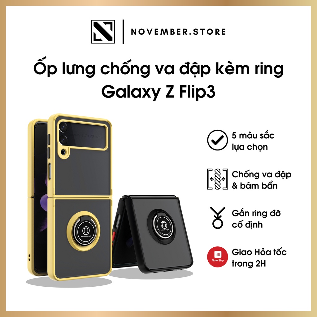 Ốp lưng case Samsung Galaxy Z Flip 3 / Galaxy Z Flip3 / Galaxy ZFlip3 chống va đập kèm ring