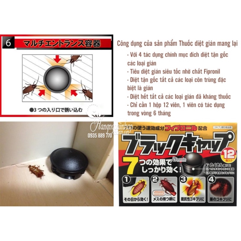 Hộp 12 viên diệt gián của Nhật an toàn, không mùi độc hại, diệt gián tận gốc với cơ chế tỏa hương thơm dễ chịu,hiệu quả