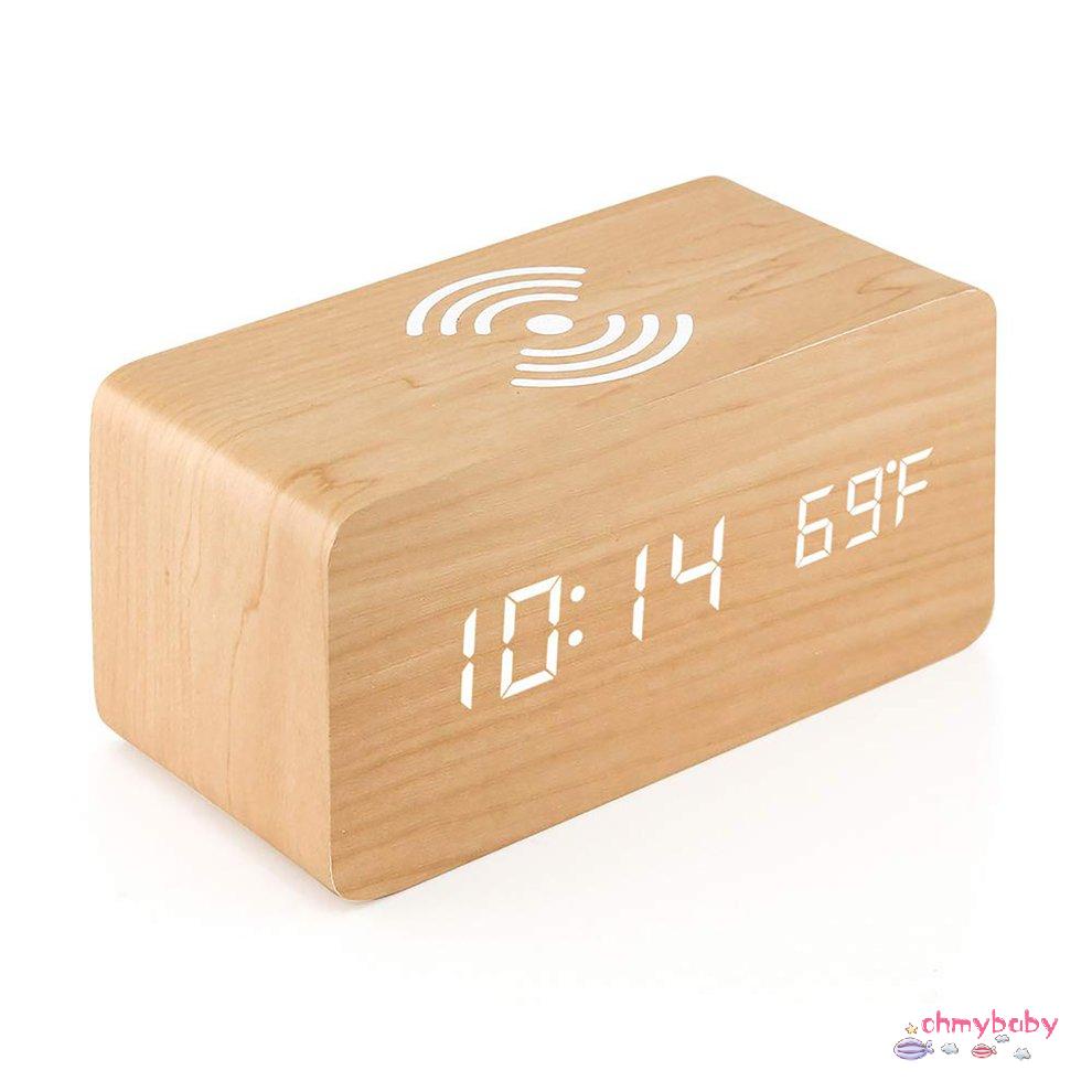 Đồng hồ kỹ thuật số báo thức bằng gỗ để bàn Điều khiển giọng nói điện tử [U/15]