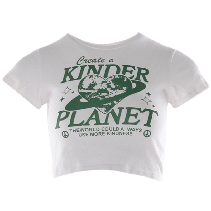 Áo Thun Croptop Tay Ngắn Cổ Tròn Dáng Ôm Vải Cotton In Họa Tiết Thời Trang Cho Nữ