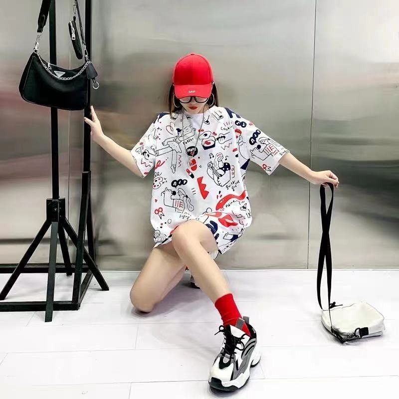 Áo Thun Tay Ngắn Dáng Rộng In Họa Tiết Sáng Tạo Thời Trang 2023 Cho Nữ