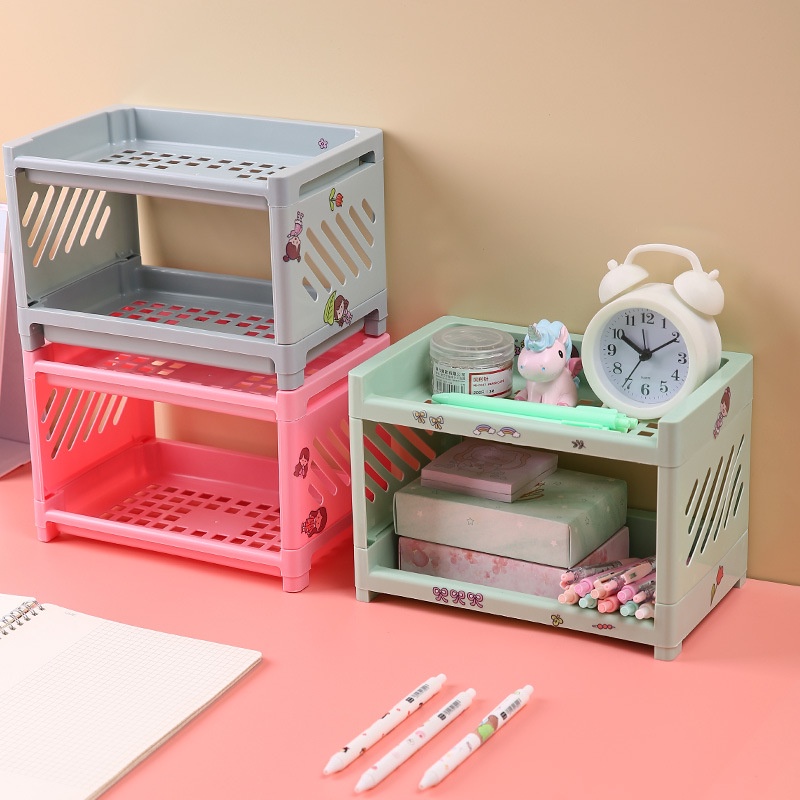 Kệ nhựa 2 tầng để bàn/kệ đựng đồ đa năng trang trí decor góc học tập, phòng ngủ