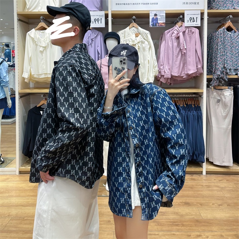 Áo Khoác Denim Thêu Logo MLB NY Cá Tính Cho Cặp Đôi