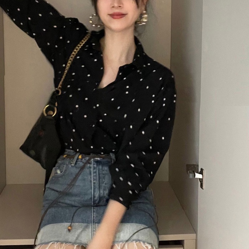 IELGY Áo Kiểu Tay Dài Dáng Rộng Phong Cách Thời Trang Pháp Cổ Điển Dành Cho Nữ