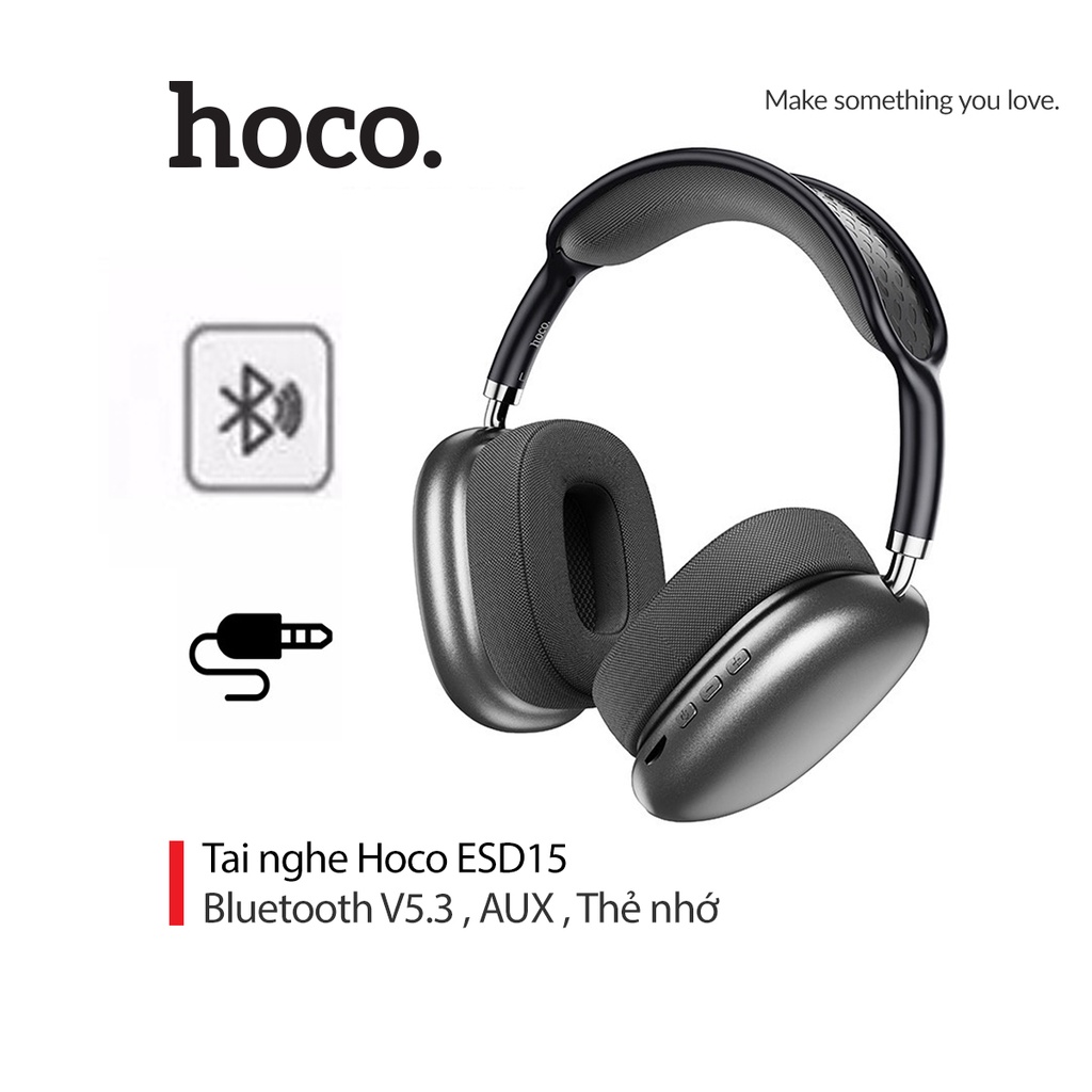 Tai nghe chụp tai Bluetooth V5.3 Hoco ESD15 chống ồn hỗ trợ AUX , thẻ nhớ thời gian sử dụng lâu ( Xám )