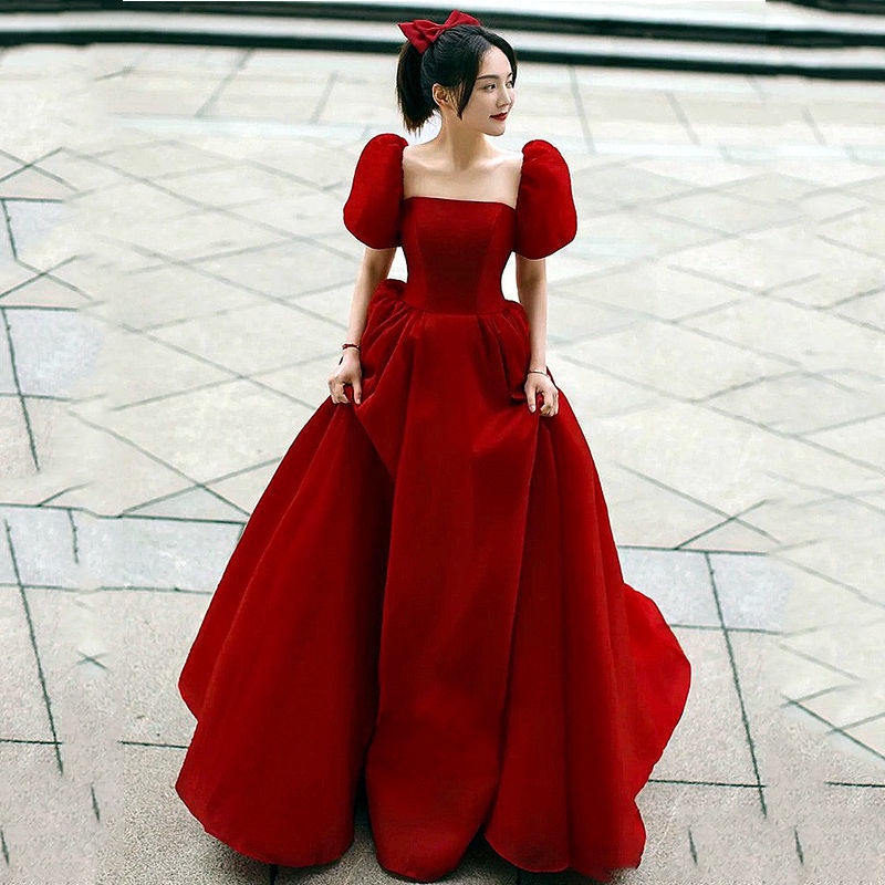 ⭐Hàng Có Sẵn Bán Chạy⭐Đầm Cưới Công Chúa Hở Lưng Màu Đỏ Nhạt Phong Cách Pháp Thời Trang Mùa Đông 2022
