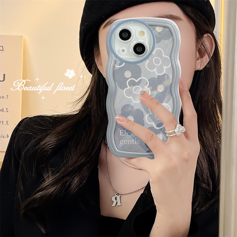 Casing Realme 10 9Pro+ 5G 9 4G C53 C55 C30S C33 C31 C35 Narzo 50A Prime C21 C21Y C25Y C20 C11 2020 2021 5 5i 5s 6i C2 C1 2 Pro U1 Cute Waves Edge Flower Fine Hole Airbag Shockproof Soft Phone Back Case Cover BW 29