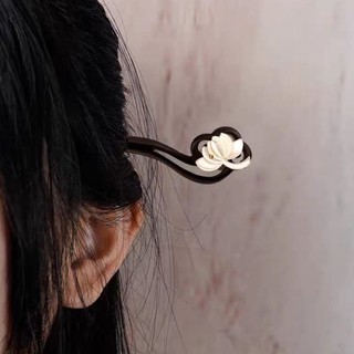 Trâm cài tóc bằng gỗ mun hình hoa sen trắng cổ điển cho nữ