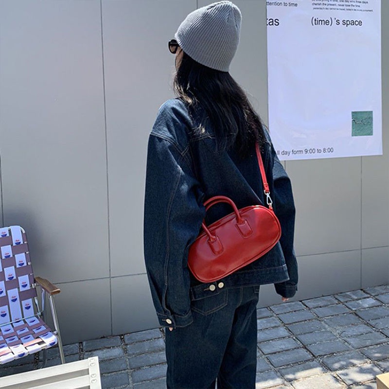 AlphaZ Túi Đeo Vai Bằng Da Màu Trơn Phong Cách retro Hàn Quốc