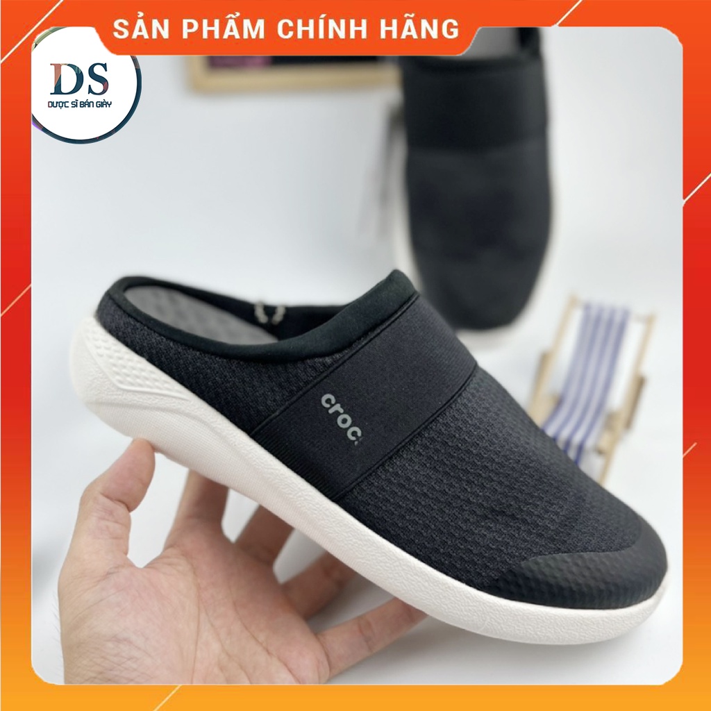 Giày Sục Mesh Crocs Literide Nam Màu Full Đen ,Hàng Loại 1 Full Tag, Giày Đế Bằng