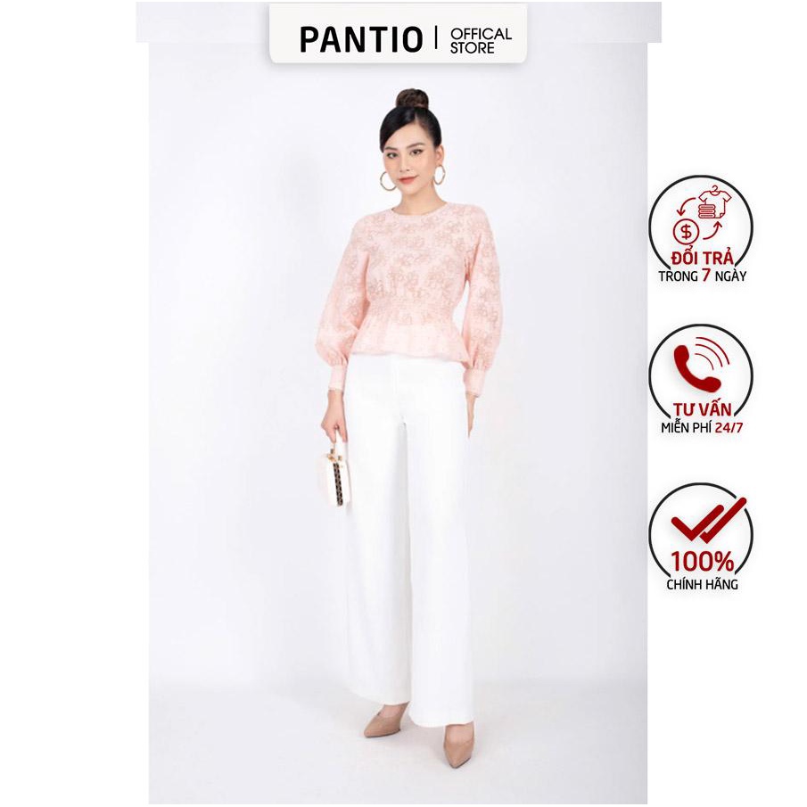 FAS33308 - Áo kiểu công sở vải thô dáng peplum bo chun eo tay bồng phối ren cửa tay - PANTIO