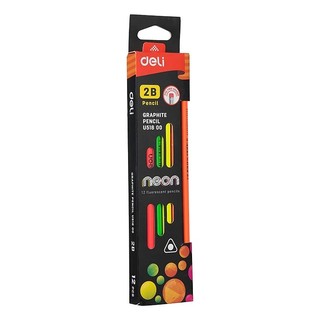 Hộp 12 cây bút chì gỗ 2b deli – thân màu neon
