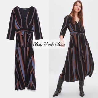 (Sẵn) Váy midi kẻ Zaraaaa canh sale